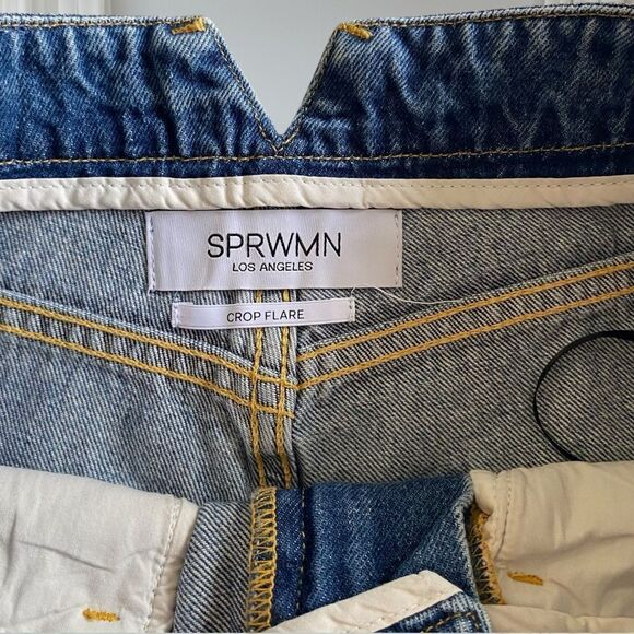 SPRWMN Jeans REVOLVE NWT Charlotte Crop Flare High Waist Selvedge Blue Size 27 - Picture 13 of 16